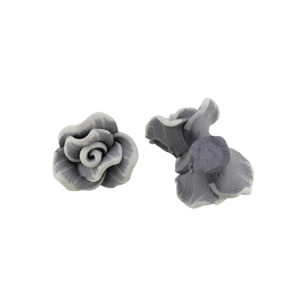 POLYMER CLAY FIMO BEADS - ROSE 02 STRIPES - 22x14mm WHITE-GRAY (DARK) 34 - 10pcs. Hole-2.0mm