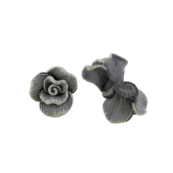 POLYMER CLAY FIMO BEADS - ROSE 02 STRIPES - 22x14mm ECRU-GRAY (DARK) 33 - 10pcs. Hole-2.0mm