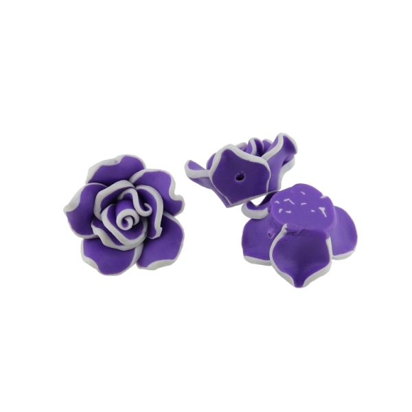 POLYMER CLAY FIMO BEADS - ROSE 02 EDGE - 22x11mm PURPLE AND WHITE 27 - 10pcs. Hole-2.0mm