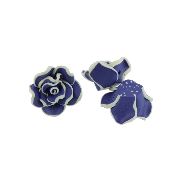 POLYMER CLAY FIMO BEADS - ROSE 02 EDGE - 22x11mm BLUE (DARK) AND ECRU 25 - 10pcs. Hole-2.0mm