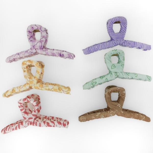 JEWELRY - BRACKET - CLAW HAIR CLIP WITH TEXTILE - MODEL 13 - 11x5.6x3.5cm MIX COLORS 02 - PACKAGE 12pcs.