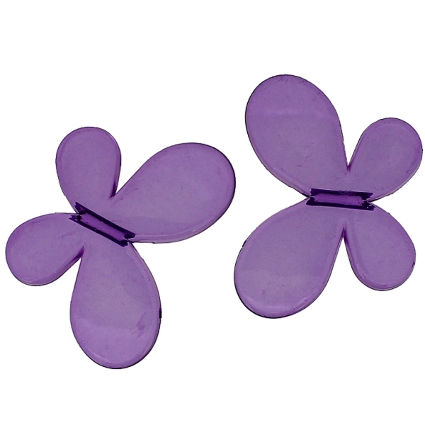 TRANSPARENT PLASTIC BEADS - BUTTERFLY 01 - SMOOTH 33x46x8mm PURPLE (DARK) V51 - 50g Hole-3.5mm (6pcs.)