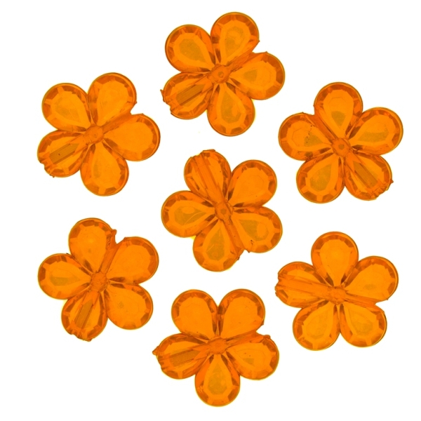 TRANSPARENT PLASTIC BEADS - FLOWER 03 FACETED - 20x5mm ORANGE (DARK) V28 - 50g Hole-2.0mm (50pcs.)