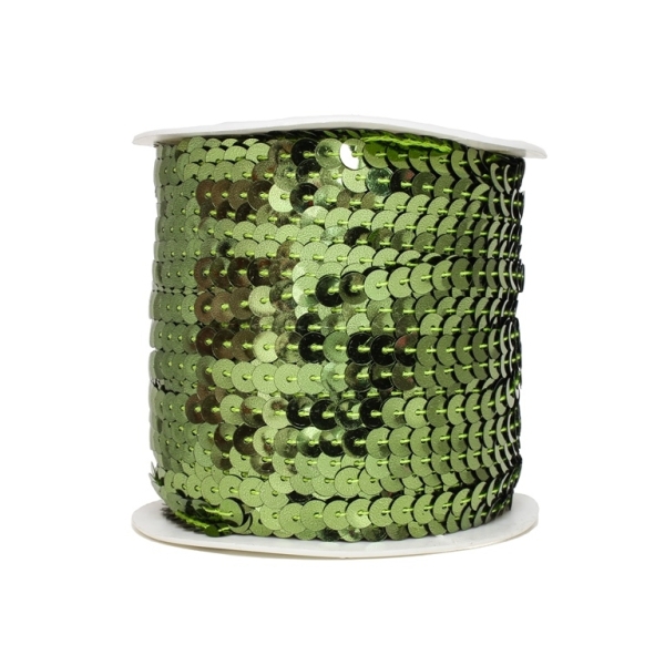 SEQUIN RIBBON WITH THREAD - MODEL 01 FLAT - METALLIC - CIRCLE 6mm - GREEN 07 - ROLL 80yards(73m)