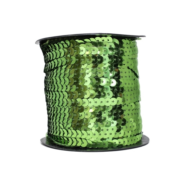 SEQUIN RIBBON WITH THREAD - MODEL 01 FLAT - METALLIC - CIRCLE 6mm - GREEN (LIGHT) 06 - ROLL 80yards(73m)