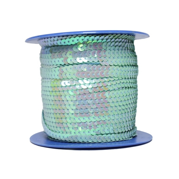 SEQUIN RIBBON WITH THREAD - MODEL 01 FLAT - SOLID АВ - CIRCLE 5mm - BLUE (LIGHT) 15 - ROLL 80yards(73m)