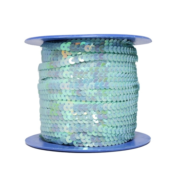 SEQUIN RIBBON WITH THREAD - MODEL 01 FLAT - SOLID АВ - CIRCLE 5mm - BLUE (LIGHT) 16 - ROLL 80yards(73m)