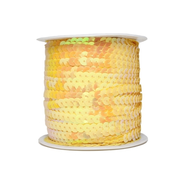 SEQUIN RIBBON WITH THREAD - MODEL 01 FLAT - SOLID АВ - CIRCLE 6mm - YELLOW 22 - ROLL 80yards(73m)