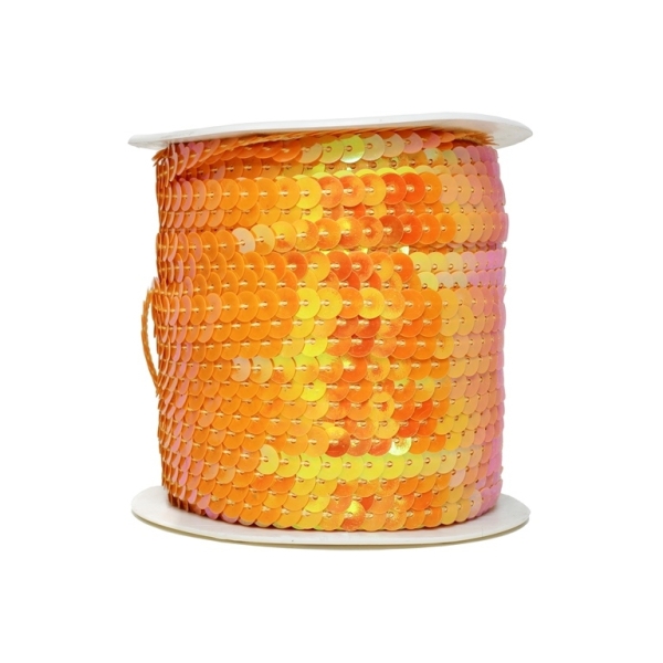 SEQUIN RIBBON WITH THREAD - MODEL 01 FLAT - SOLID АВ - CIRCLE 6mm - ORANGE (LIGHT) 23 - ROLL 80yards(73m)