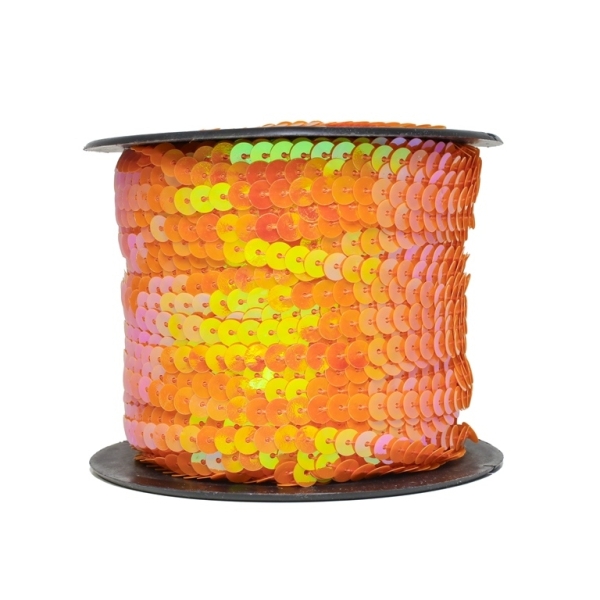 SEQUIN RIBBON WITH THREAD - MODEL 01 FLAT - SOLID АВ - CIRCLE 6mm - ORANGE (LIGHT) 24 - ROLL 80yards(73m)