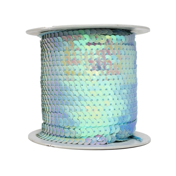 SEQUIN RIBBON WITH THREAD - MODEL 01 FLAT - SOLID АВ - CIRCLE 6mm - BLUE (LIGHT) 17 - ROLL 80yards(73m)