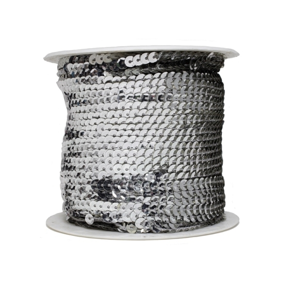 SEQUIN RIBBON WITH THREAD - MODEL 02 RELIEF - METALLIC - CIRCLE 5mm - SILVER 27 - ROLL 80yards(73m)