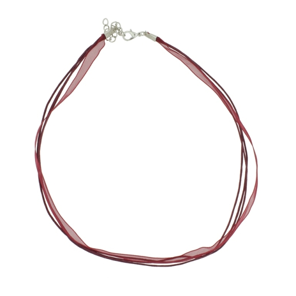 NECKLACE WITH CLASP - THREAD AND ORGANZA - NECKLACE - 43+4cm BORDEAUX (DARK) 179 - 1pcs.
