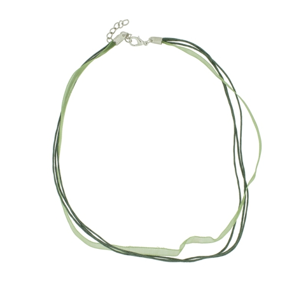NECKLACE WITH CLASP - THREAD AND ORGANZA - NECKLACE - 43+4cm GREEN MILITARY (DARK) 268 - 1pc.