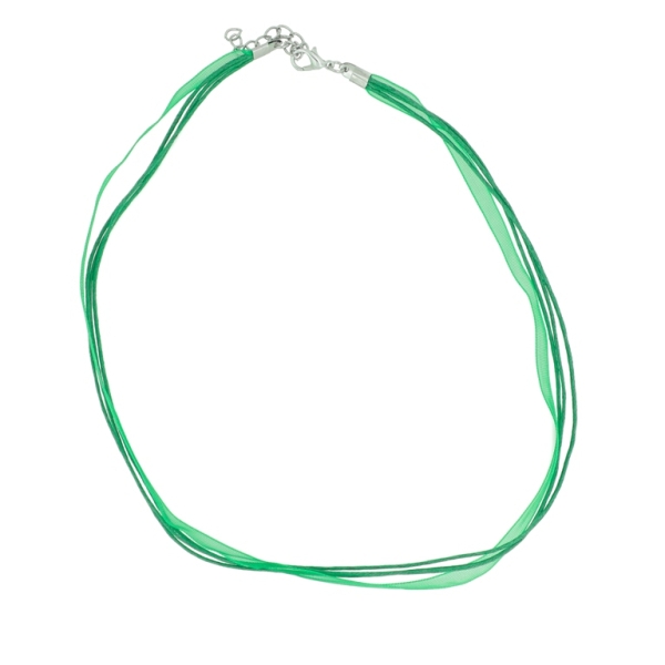 NECKLACE WITH CLASP - THREAD AND ORGANZA - NECKLACE - 43+4cm GREEN GRASSY 239 - 1pc.