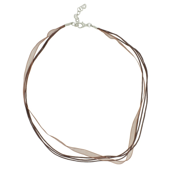 NECKLACE WITH CLASP - THREAD AND ORGANZA - NECKLACE - 43+4cm BROWN (DARK) 299 - 1pc.