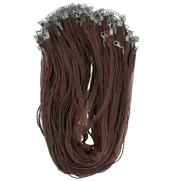 NECKLACE WITH CLASP - THREAD AND ORGANZA - NECKLACE - 43+4cm BROWN (DARK) 299 - PACKAGE 100pcs.