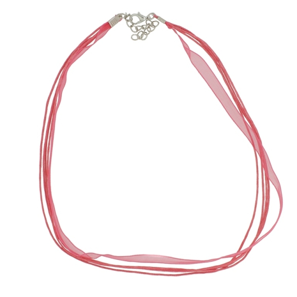 NECKLACE WITH CLASP - THREAD AND ORGANZA - NECKLACE - 43+4cm CORAL PINK 139 - 1pc.