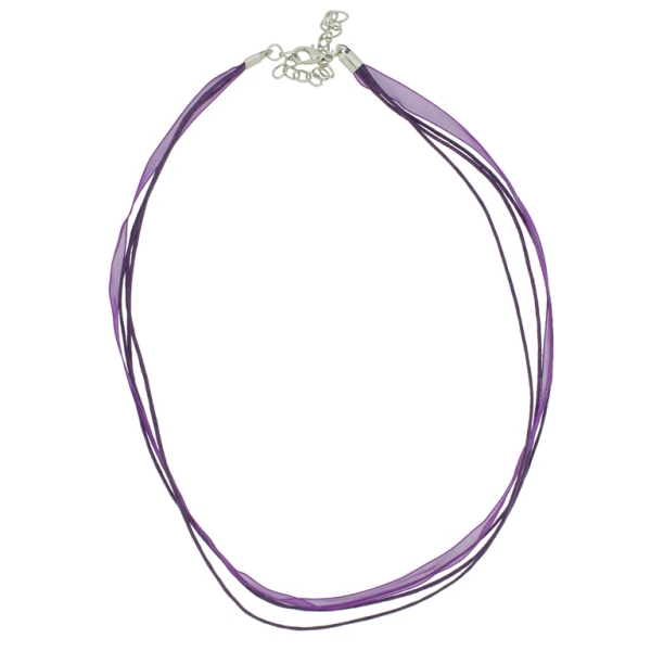 NECKLACE WITH CLASP - THREAD AND ORGANZA - NECKLACE - 43+4cm PURPLE (DARK) 193 - 1pc.