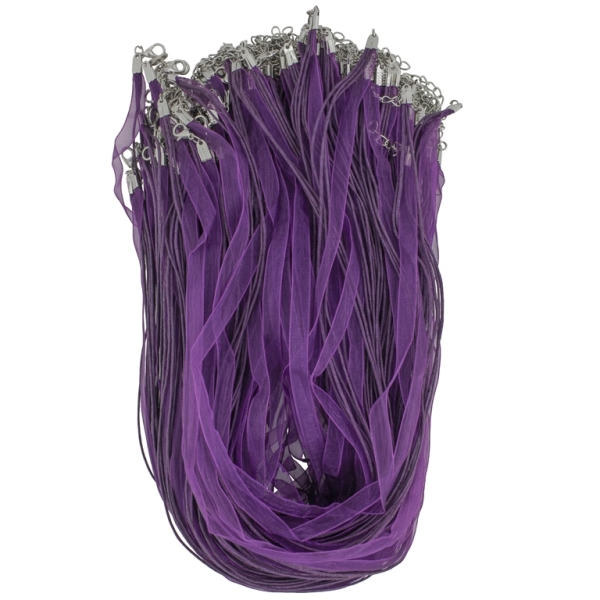 NECKLACE WITH CLASP - THREAD AND ORGANZA - NECKLACE - 43+4cm PURPLE (DARK) 193 - PACKAGE 100pcs.