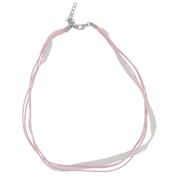 NECKLACE WITH CLASP - THREAD AND ORGANZA - NECKLACE - 43+4cm PINK (LIGHT) 140 - 1pc.