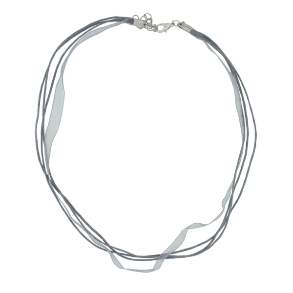 NECKLACE WITH CLASP - THREAD AND ORGANZA - NECKLACE - 43+4cm GRAY (DARK) 319 - 1pc.