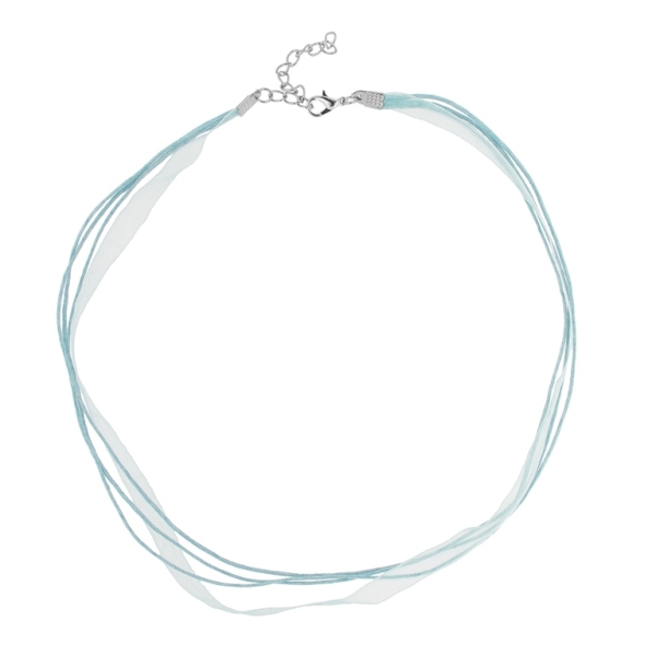 NECKLACE WITH CLASP - THREAD AND ORGANZA - NECKLACE - 43+4cm BLUE (LIGHT) 168 - 1pc.
