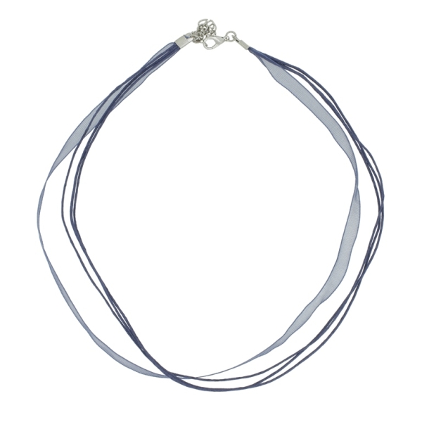 NECKLACE WITH CLASP - THREAD AND ORGANZA - NECKLACE - 43+4cm BLUE (DARK) 227 - 1pc.