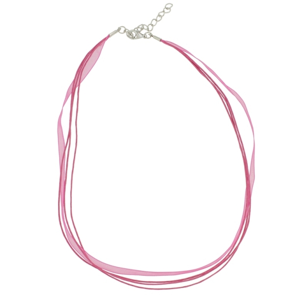 NECKLACE WITH CLASP - THREAD AND ORGANZA - NECKLACE - 43+4cm CYCLAMEN 146 - 1pc.