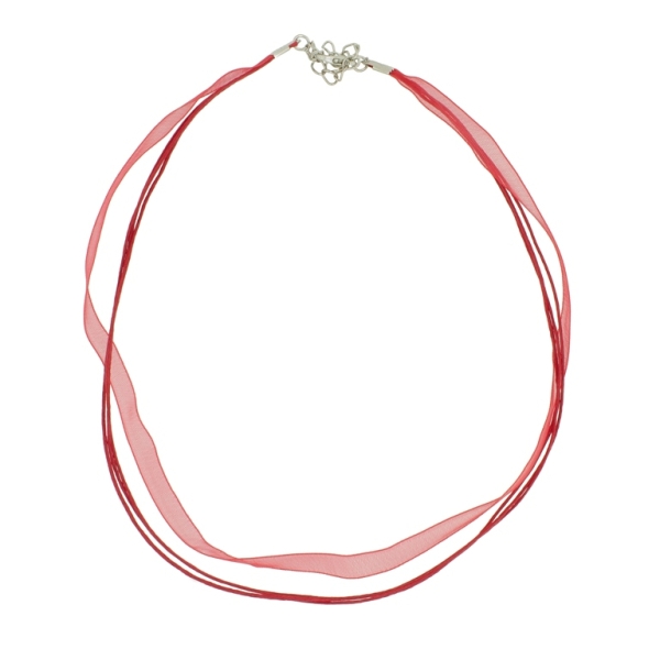 NECKLACE WITH CLASP - THREAD AND ORGANZA - NECKLACE - 43+4cm RED 162 - 1pc.