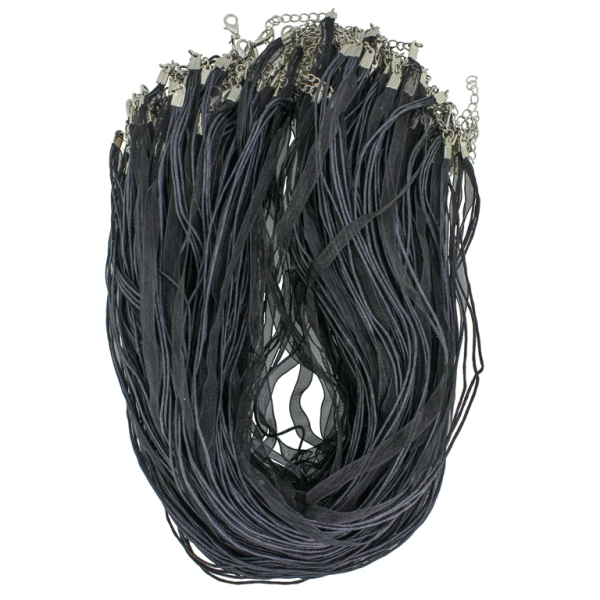 NECKLACE WITH CLASP - THREAD AND ORGANZA - NECKLACE - 43+4cm BLACK 332 - PACKAGE 100pcs.