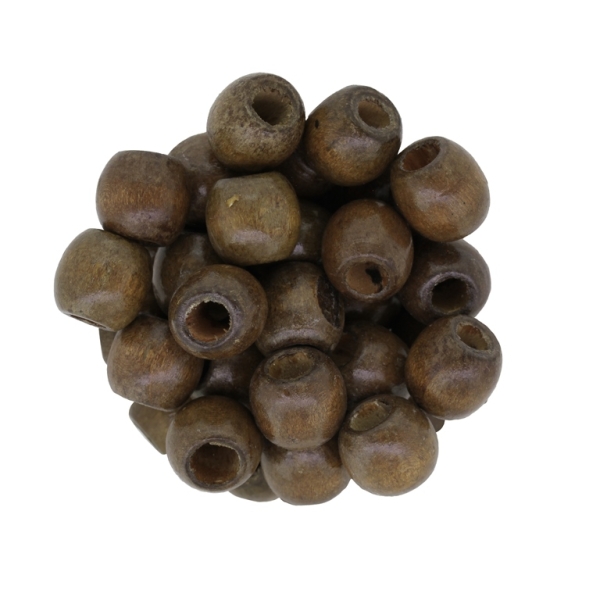 WOODEN BEADS - BALL SHAPED - 11x12mm BROWN А30 - 50g (100pcs.) Hole-5.0mm