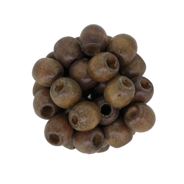 WOODEN BEADS - BALL SHAPED - 11x12mm BROWN А31 - 50g (100pcs.) Hole-5.0mm