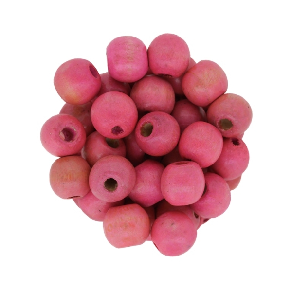 WOODEN BEADS - BALL SHAPED - 11x12mm PINK - 50g (110pcs.) Hole-4.0mm