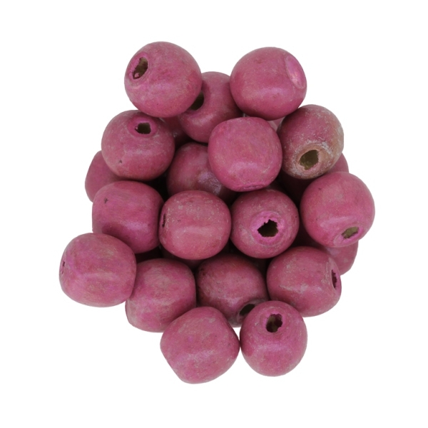 WOODEN BEADS - BALL SHAPED - 12x13mm CYCLAMEN А24 - 50g (78pcs.) Hole-4.0mm