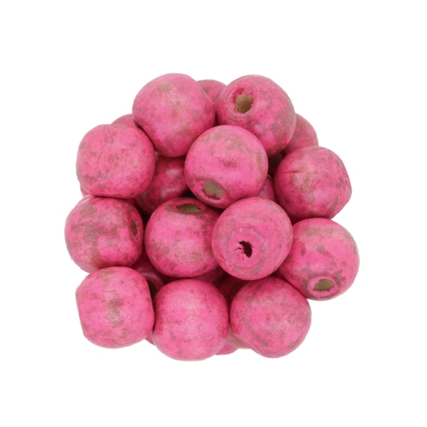 WOODEN BEADS - BALL SHAPED - 13x14mm PINK (DARK) - SECOND-RATE - 50g (61pcs.) Hole-4.5mm