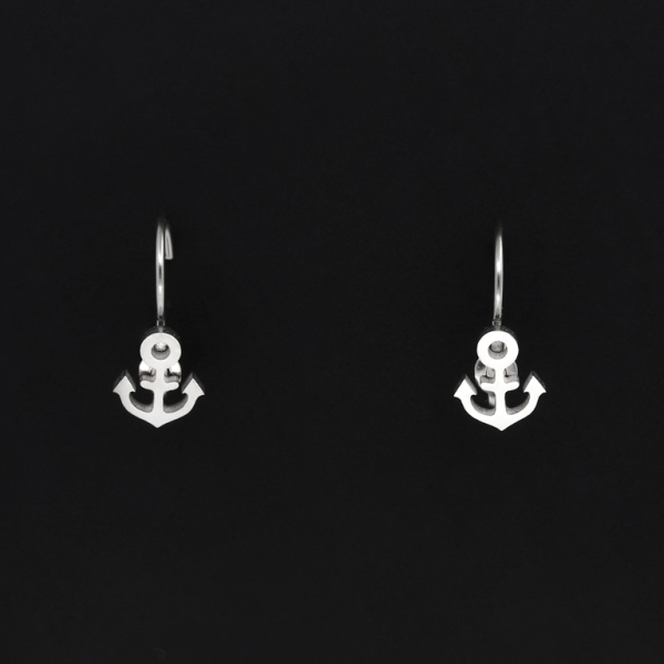 JEWELRY - EARRINGS - ENGLISH FASTENING - STAINLESS STEEL - ANCHOR Е265 - 0.8x1.6cm NICKEL - 1 pair