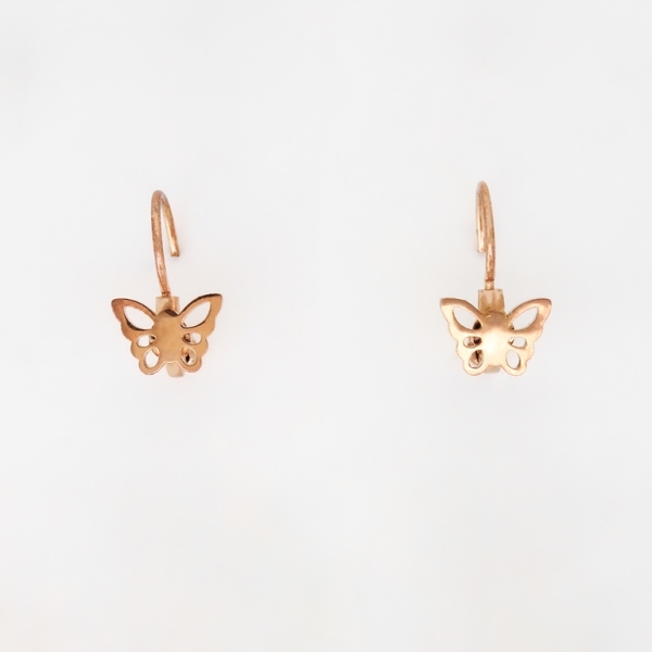 JEWELRY - EARRINGS - ENGLISH FASTENING - STAINLESS STEEL - BUTTERFLY Е271 - 0.9x1.6cm ROSE GOLD - 1 pair