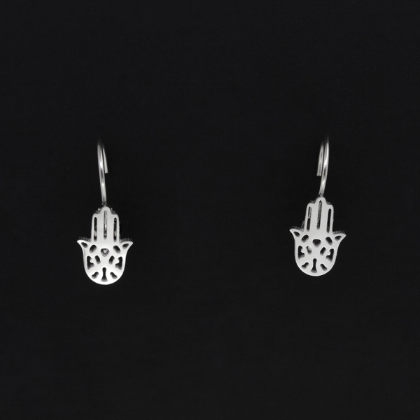 JEWELRY - EARRINGS - ENGLISH FASTENING - STAINLESS STEEL - THE HAND OF FATIMA Е267 - 0.7x1.7cm NICKEL - 1 pair