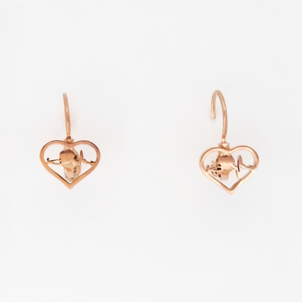 JEWELRY - EARRINGS - ENGLISH FASTENING - STAINLESS STEEL - HEART WITH PULSE Е268 - 1.1x1.7cm ROSE GOLD - PACKAGE 12 pairs