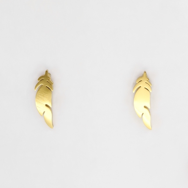 JEWELRY - EARRINGS - SCREW - STAINLESS STEEL - FEATHER Е279 - 0.6x1.7cm GOLD - 1 pair