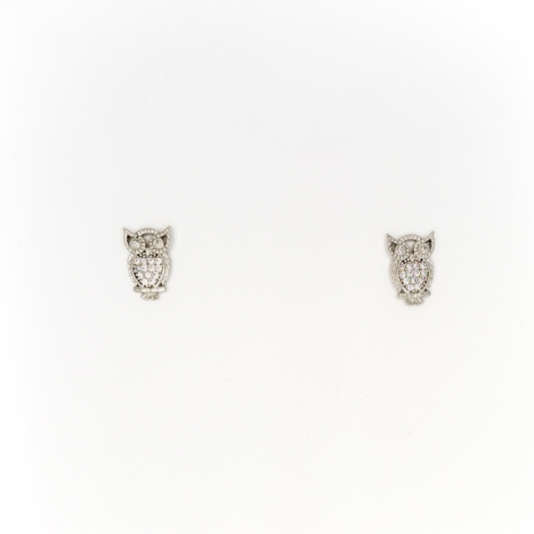 JEWELRY - EARRINGS - SCREW - ZIRCON - OWL Е301 - 0.9x1.2cm NICKEL - 1 pair