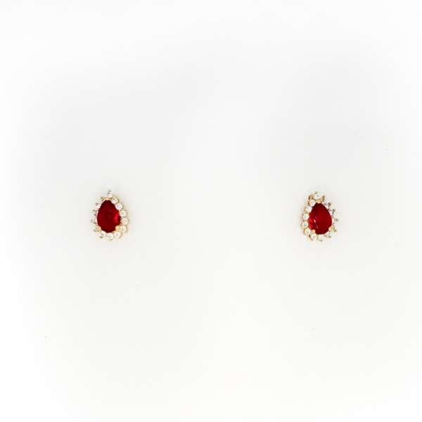 JEWELRY - EARRINGS - SCREW - ZIRCON - DROP Е315 - 0.8x1.1cm GOLD AND RED  - 1 pair