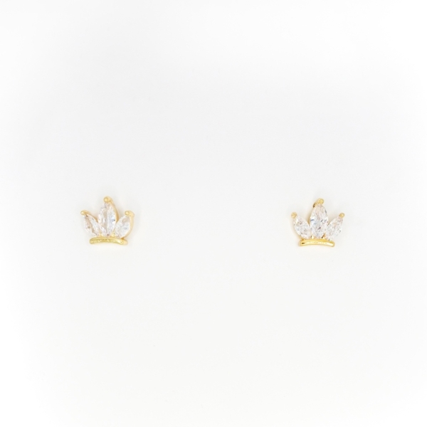 JEWELRY - EARRINGS - SCREW - ZIRCON - CROWN Е310 - 1.1x1.0cm GOLD - 1 pair