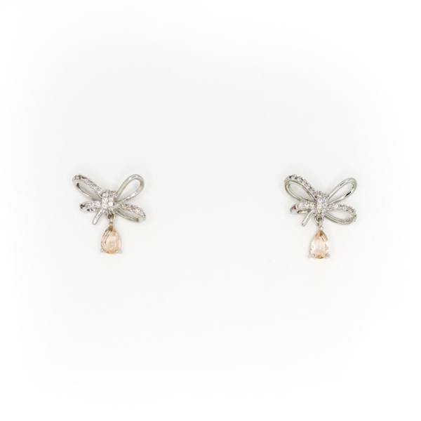 JEWELRY - EARRINGS - SCREW - ZIRCON - RIBBON Е294 - 1.6x1.7cm NICKEL AND PINK - 1 pair