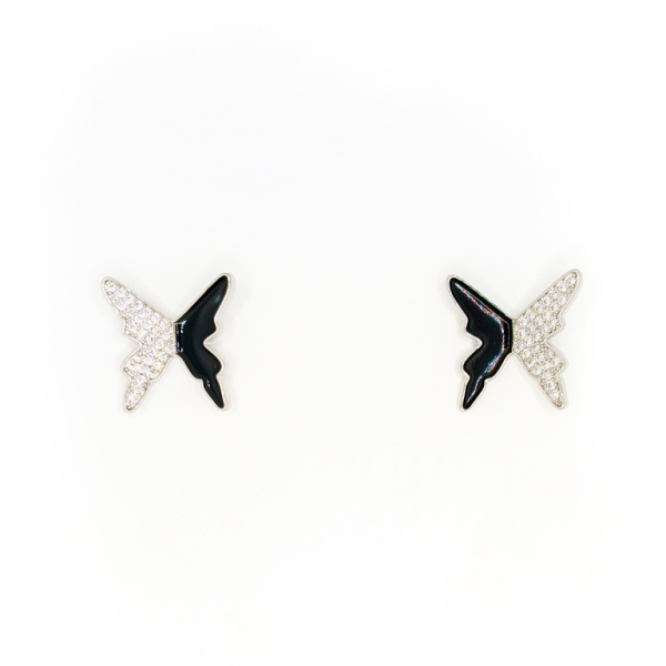 JEWELRY - EARRINGS - SCREW - ZIRCON - BUTTERFLY Е299 - 1.8x1.8cm NICKEL AND BLACK - 1 pair