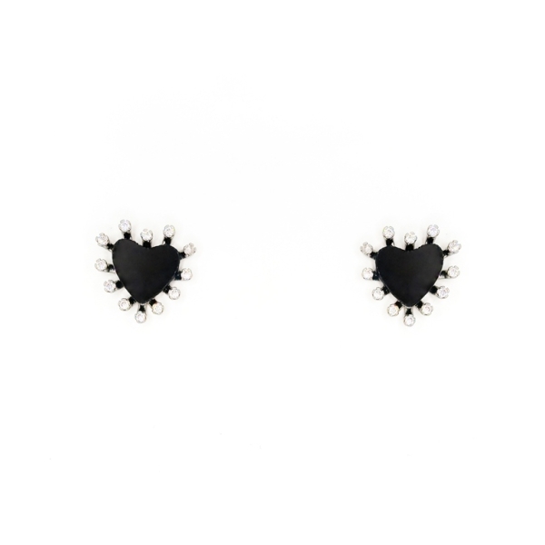 JEWELRY - EARRINGS - SCREW - ZIRCON - HEART Е298 - 1.6x1.6cm NICKEL AND BLACK - 1 pair