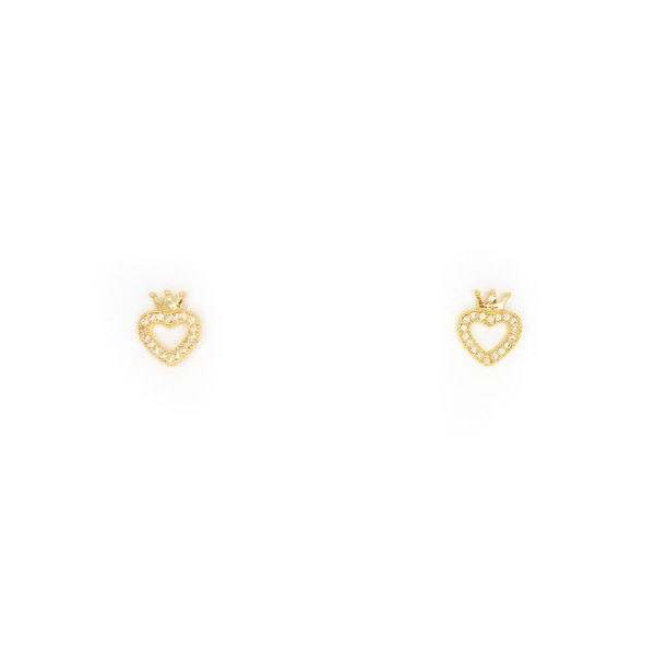 JEWELRY - EARRINGS - SCREW - ZIRCON - HEART WITH CROWN Е308 - 0.9x1.0cm GOLD - 1 pair