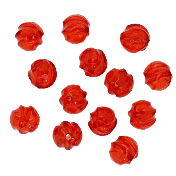 TRANSPARENT PLASTIC BEADS - BALL STRIPES - 11mm RED V12 - 50g Hole-2.2mm (60pcs.)