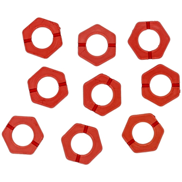 TRANSPARENT PLASTIC BEADS - HEXAGON - INNER HOLE 10mm - 16x18x3mm RED V12 - 50g Hole-1.5mm (89pcs.)